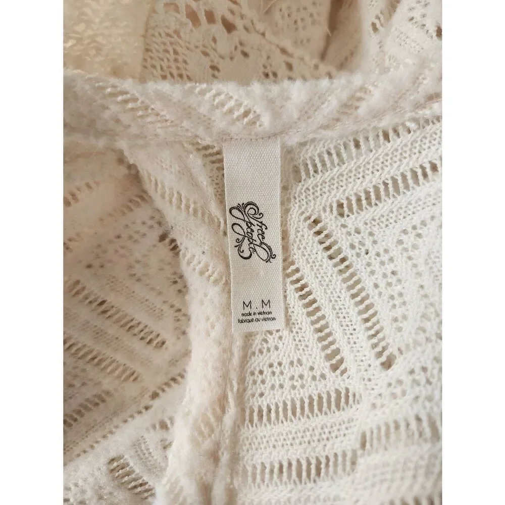 Free People Cream Lace Peplum Open Back Top Size Medium